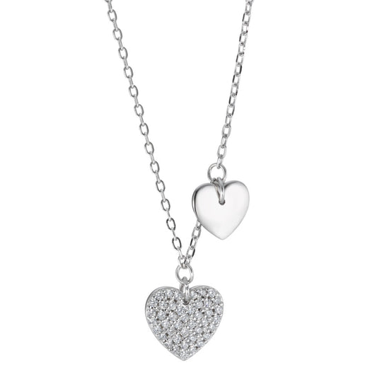 Necklace Silver Zirconia Rhodium plated Heart 40-45 cm