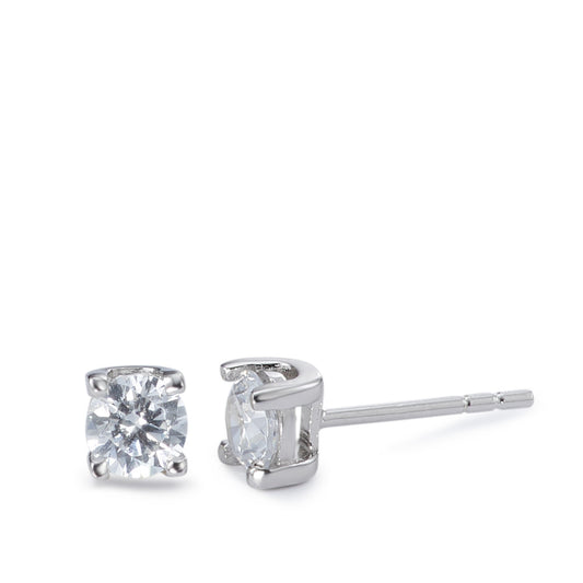 Stud earrings Silver Zirconia 2 Stones Rhodium plated Ø5 mm