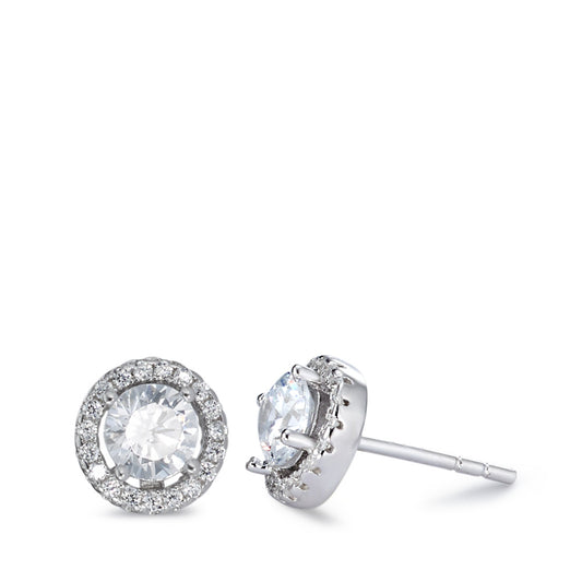 Stud earrings Silver Zirconia Rhodium plated Ø8 mm