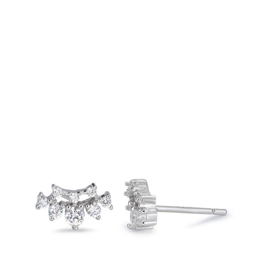 Stud earrings Silver Zirconia 16 Stones Rhodium plated