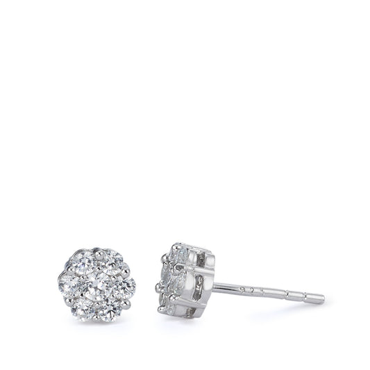 Stud earrings Silver Zirconia 14 Stones Rhodium plated Ø6 mm