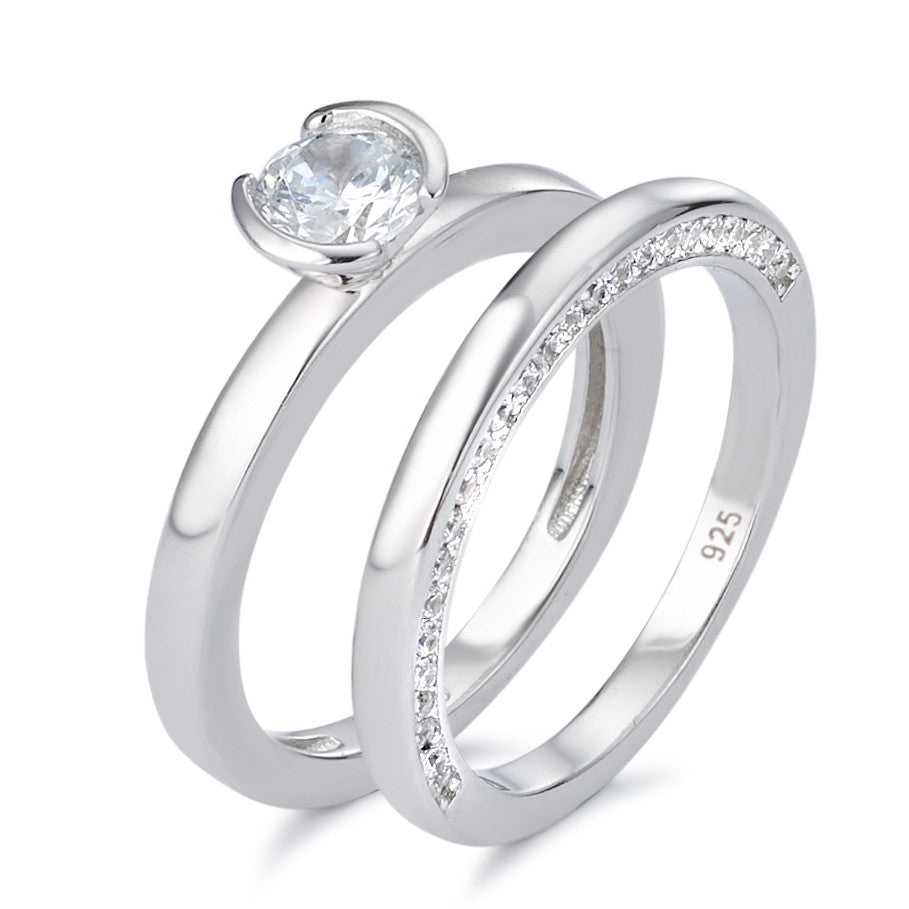 Solitaire ring Silver Zirconia Rhodium plated