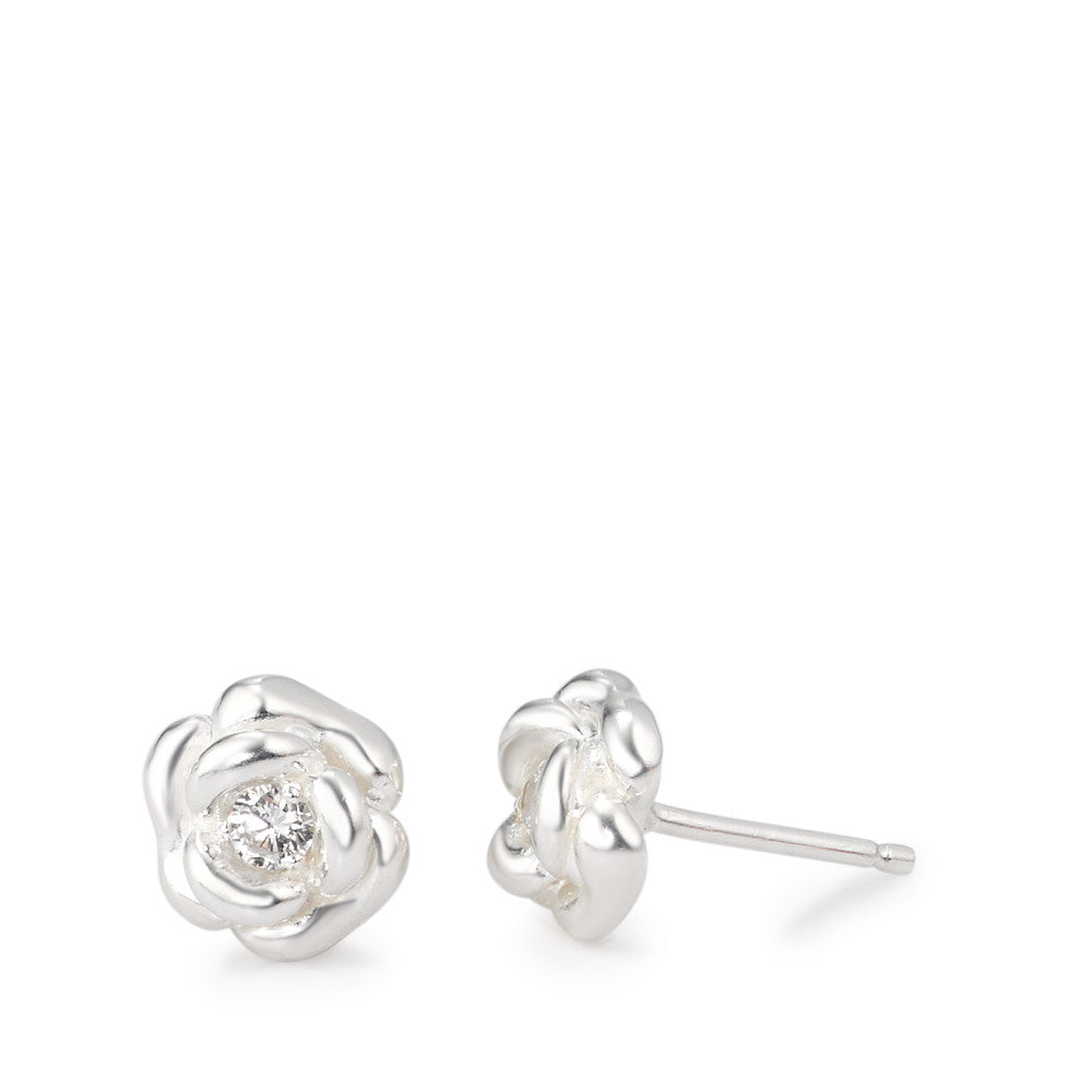 Stud earrings Silver Zirconia 2 Stones Rose Ø9 mm