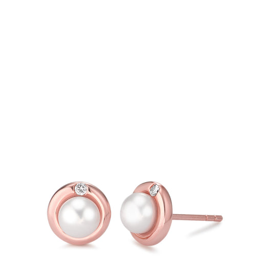 Stud earrings Silver Zirconia 2 Stones Rose Gold plated Freshwater pearl Ø9 mm