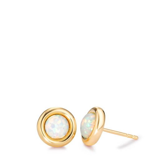 Stud earrings Silver Synthetic Opal 2 Stones Gold plated Ø10 mm