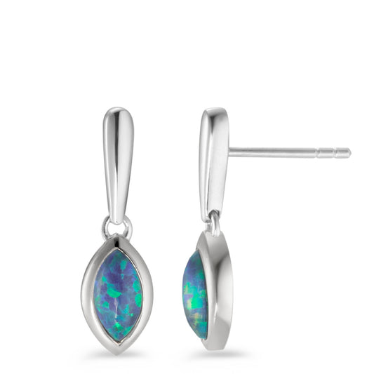 Drop Earrings Silver Synthetic Opal Blue Rhodium plated