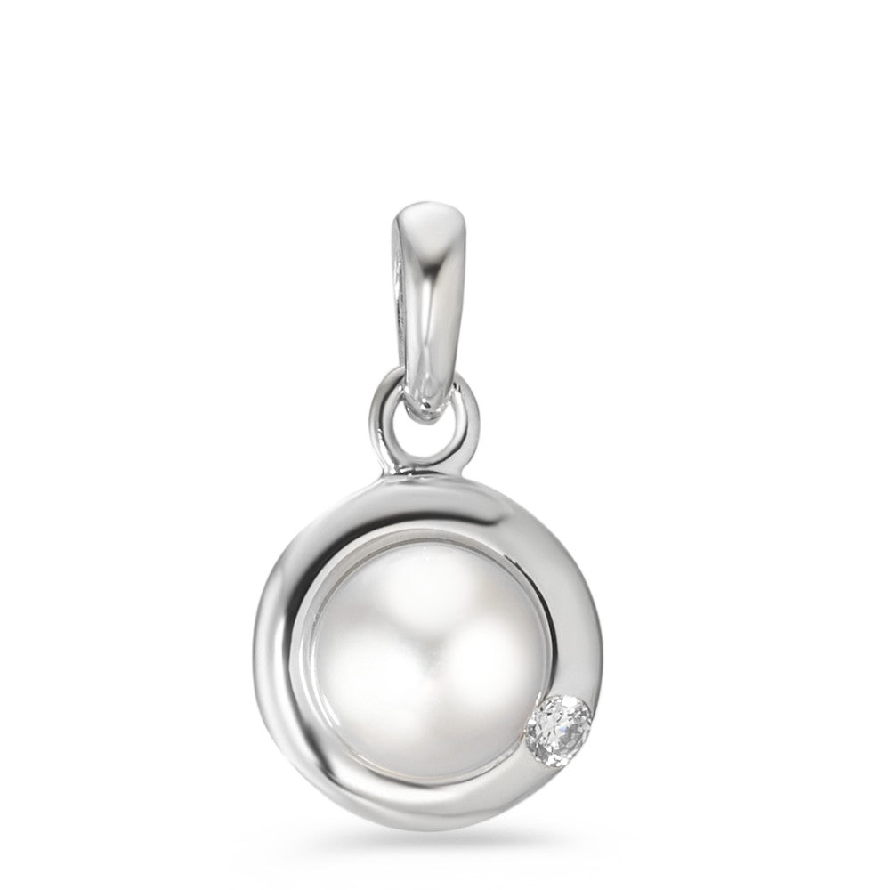 Pendant Silver Zirconia Rhodium plated Freshwater pearl Ø10 mm