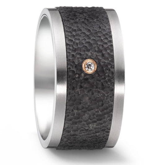 Wedding Ring Titanium, Carbon, 18k Red Gold Diamond 0.02 ct, w-si