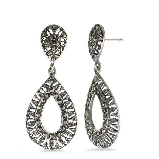 Drop Earrings Silver Marcasite Patinated