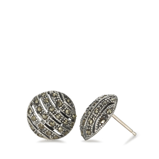 Stud earrings Silver Marcasite Patinated Ø16 mm