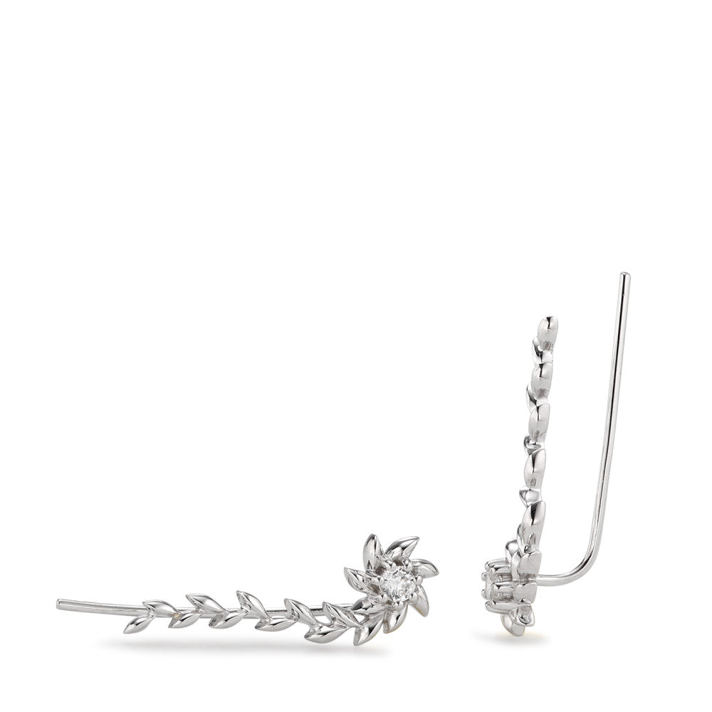 Ear Climber Silver Zirconia 2 Stones Rhodium plated Flower Ø8 mm