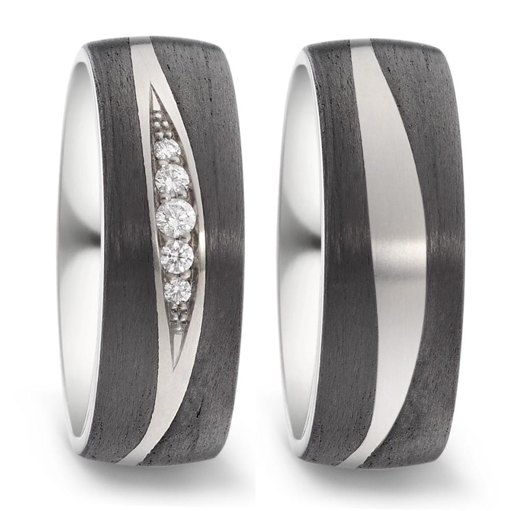 Wedding Ring Titanium, Carbon Diamond 0.09 ct, 5 Stones, w-si