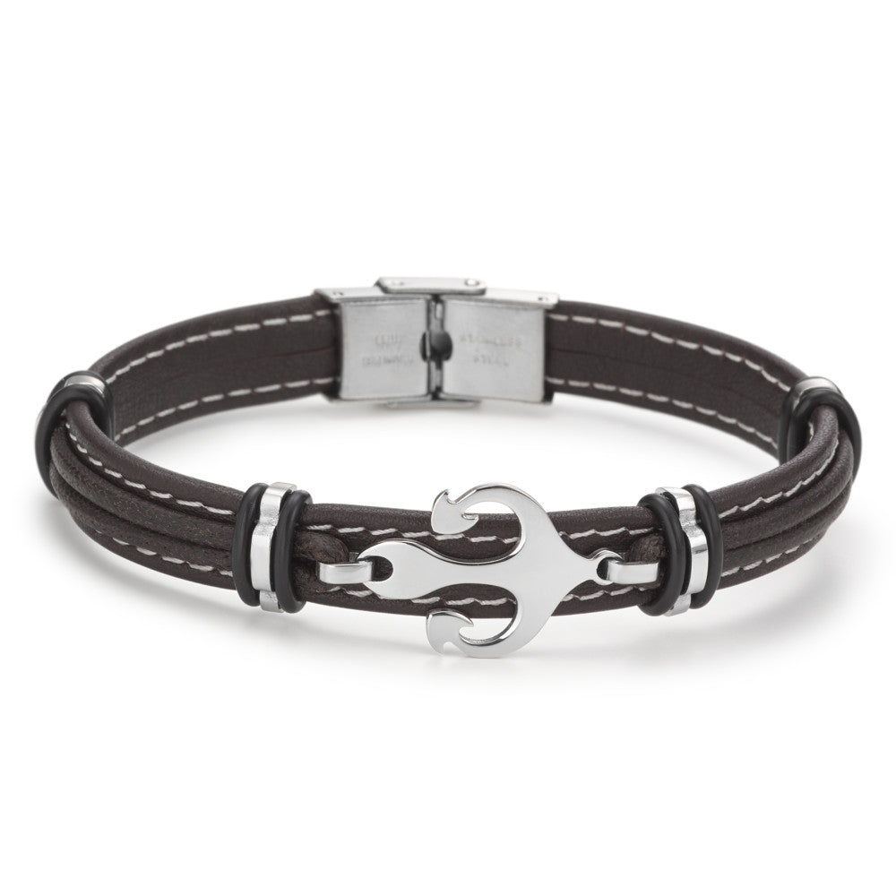 Bracelet Leather, Stainless steel Anchor 20 cm