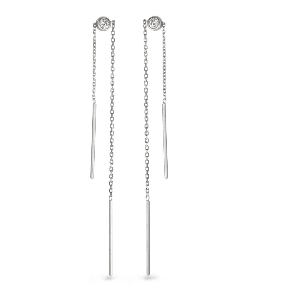 Threader Earrings Silver Zirconia 2 Stones Rhodium plated 11 cm