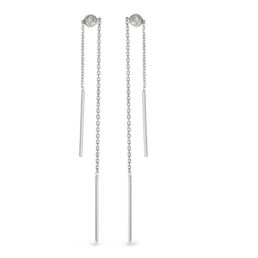 Threader Earrings Silver Zirconia 2 Stones Rhodium plated 11 cm