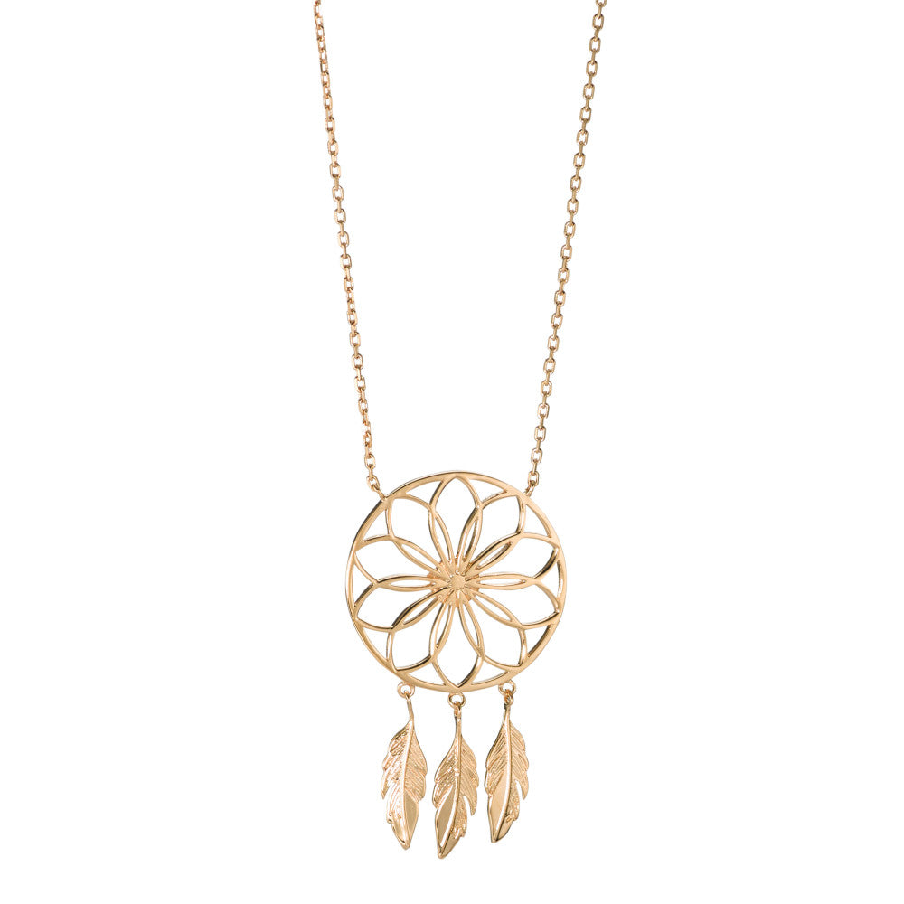 Necklace Bronze Gold plated Dreamcatcher 40-45 cm Ø23 mm