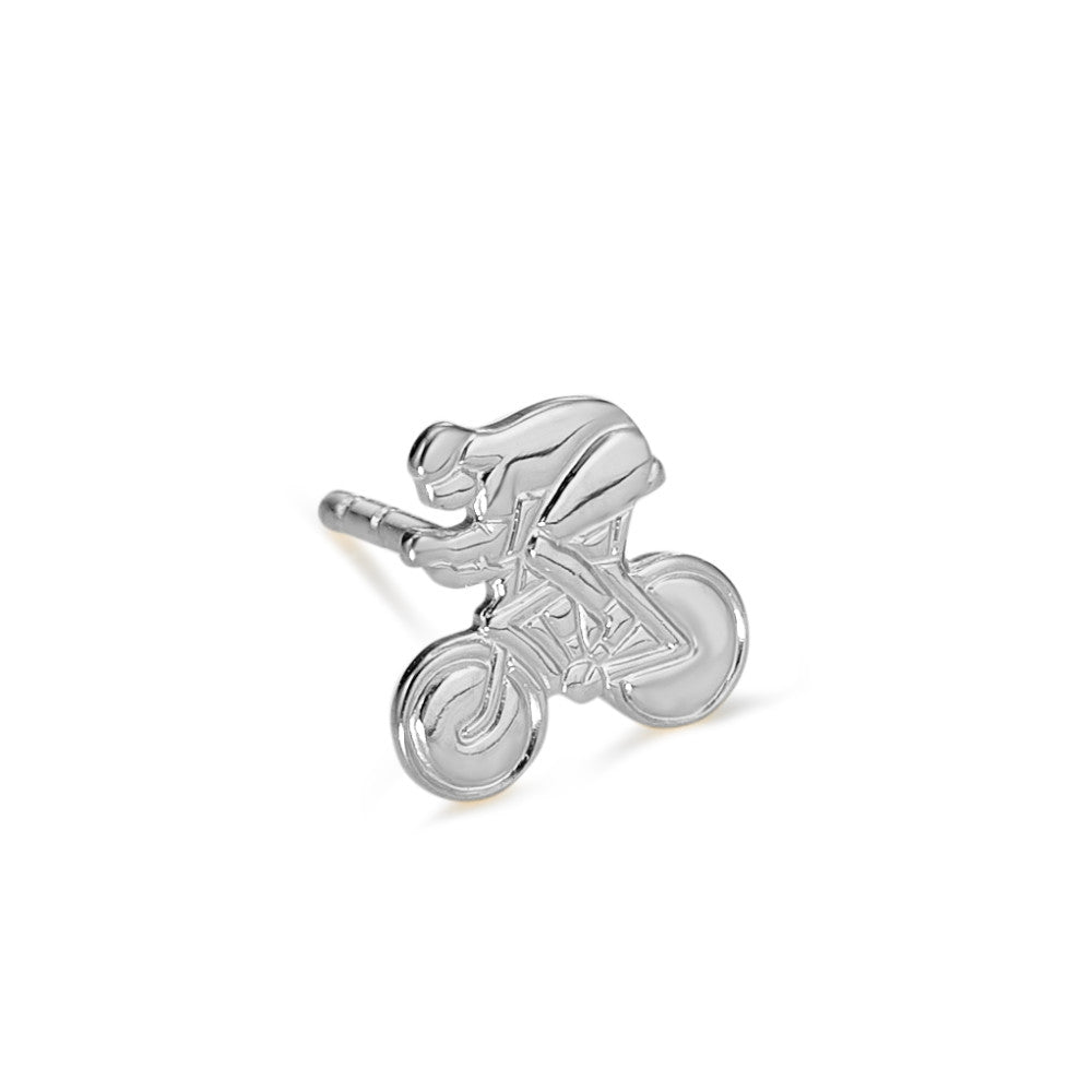 Single stud earring Silver Rhodium plated Racing Bike