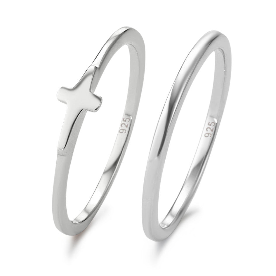 Midi ring Silver Rhodium plated Cross