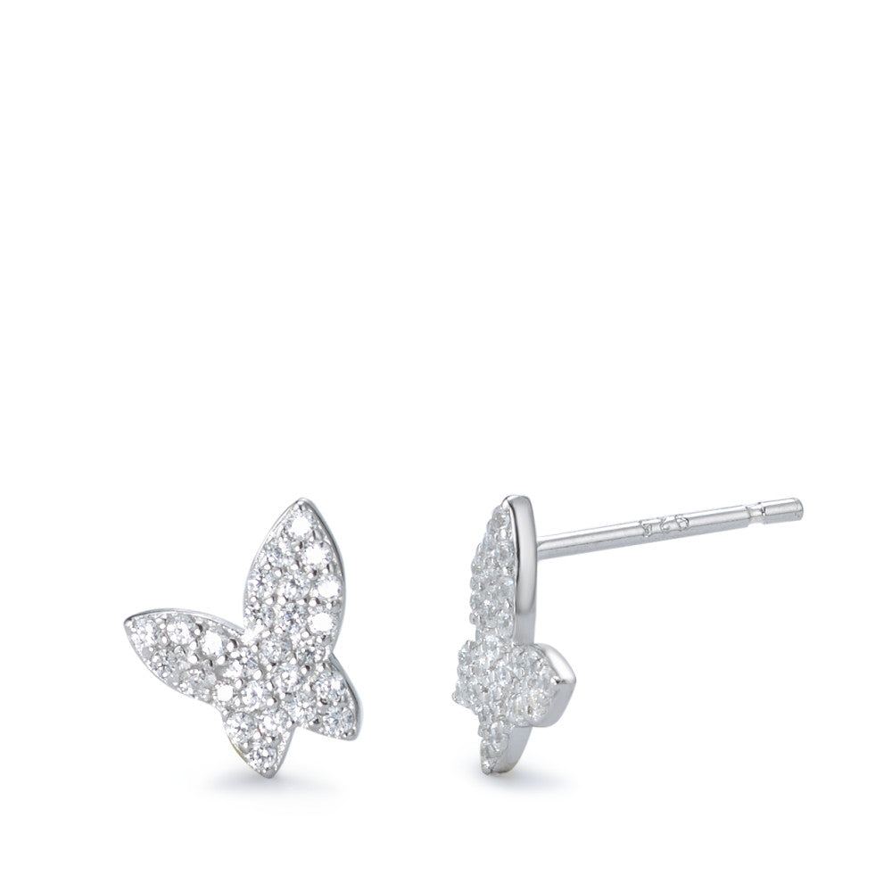 Stud earrings Silver Zirconia Rhodium plated Butterfly Ø8 mm