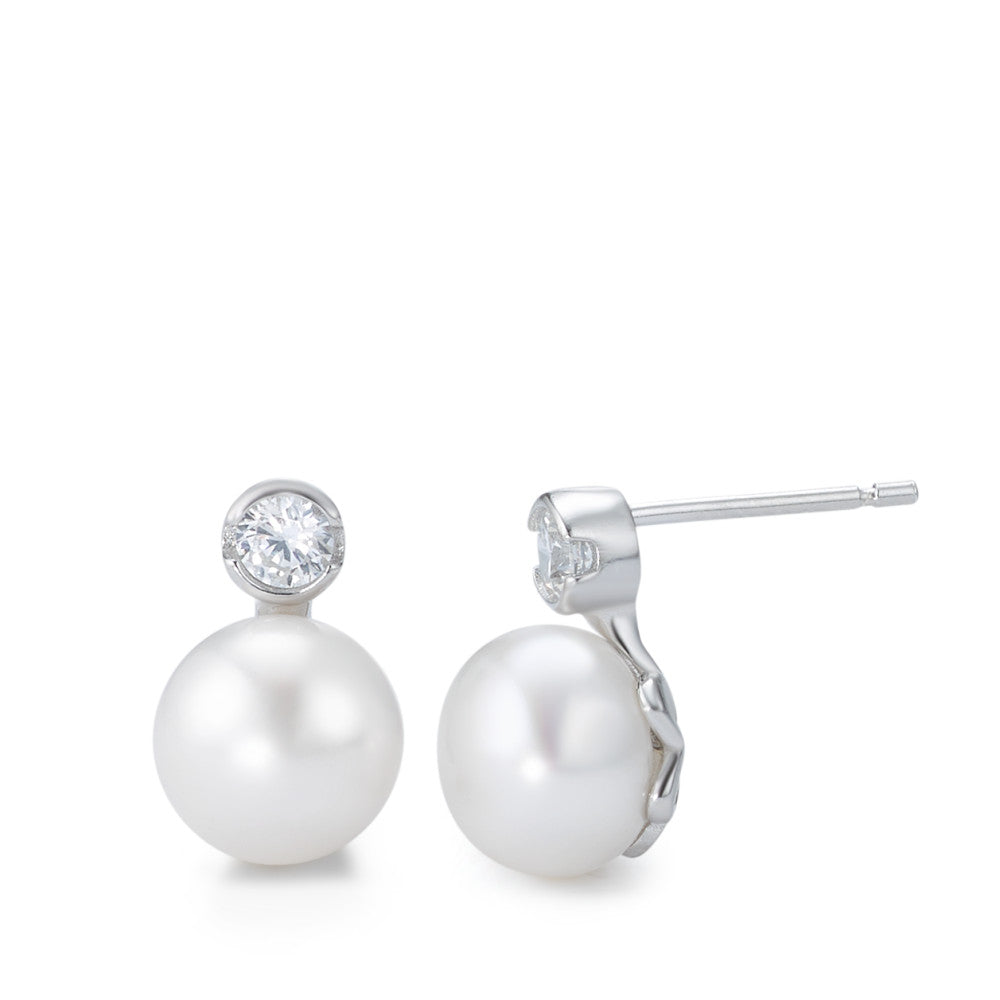 Stud earrings Silver Zirconia Rhodium plated Freshwater pearl