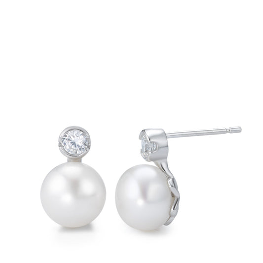 Stud earrings Silver Zirconia Rhodium plated Freshwater pearl