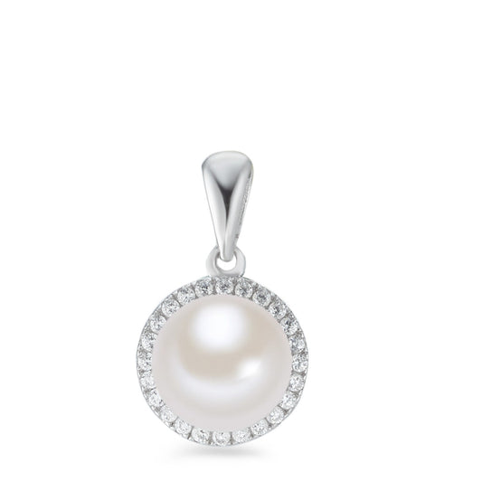 Pendant Silver Zirconia Rhodium plated Freshwater pearl Ø10 mm