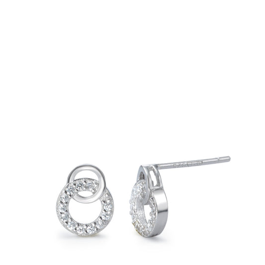 Stud earrings Silver Zirconia Rhodium plated Ø9 mm