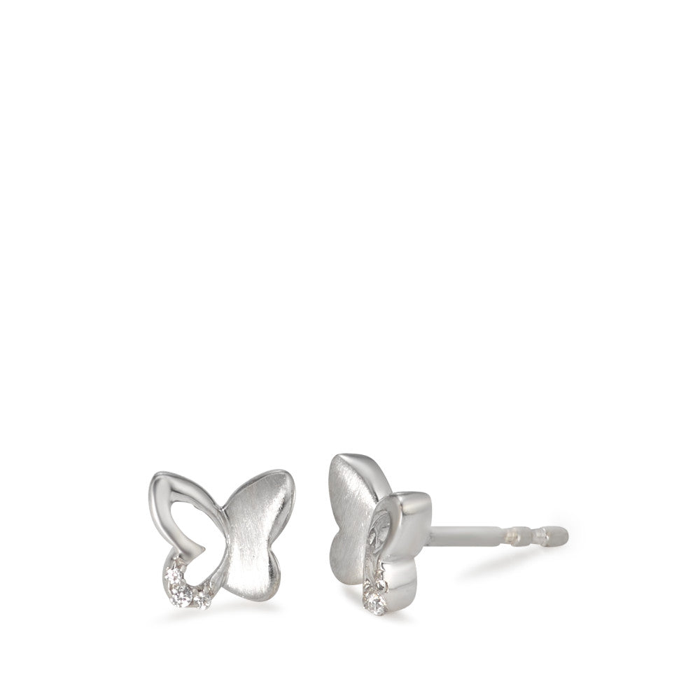 Stud earrings Silver Zirconia 6 Stones Rhodium plated Butterfly