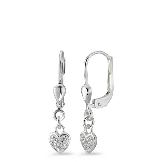 Drop Earrings Silver Zirconia White Rhodium plated Heart