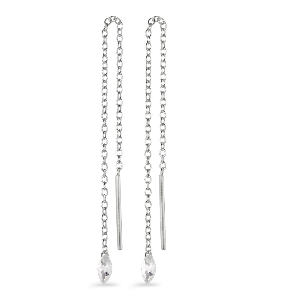 Threader Earrings Silver Zirconia 2 Stones Rhodium plated 10 cm