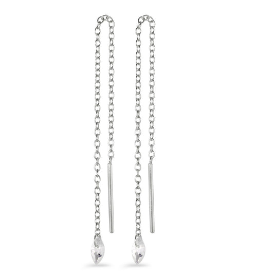 Threader Earrings Silver Zirconia 2 Stones Rhodium plated 10 cm