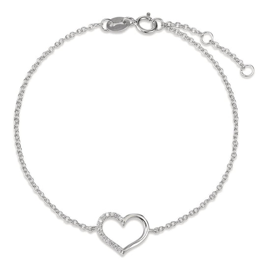 Bracelet Silver Zirconia Rhodium plated Heart 16-18 cm