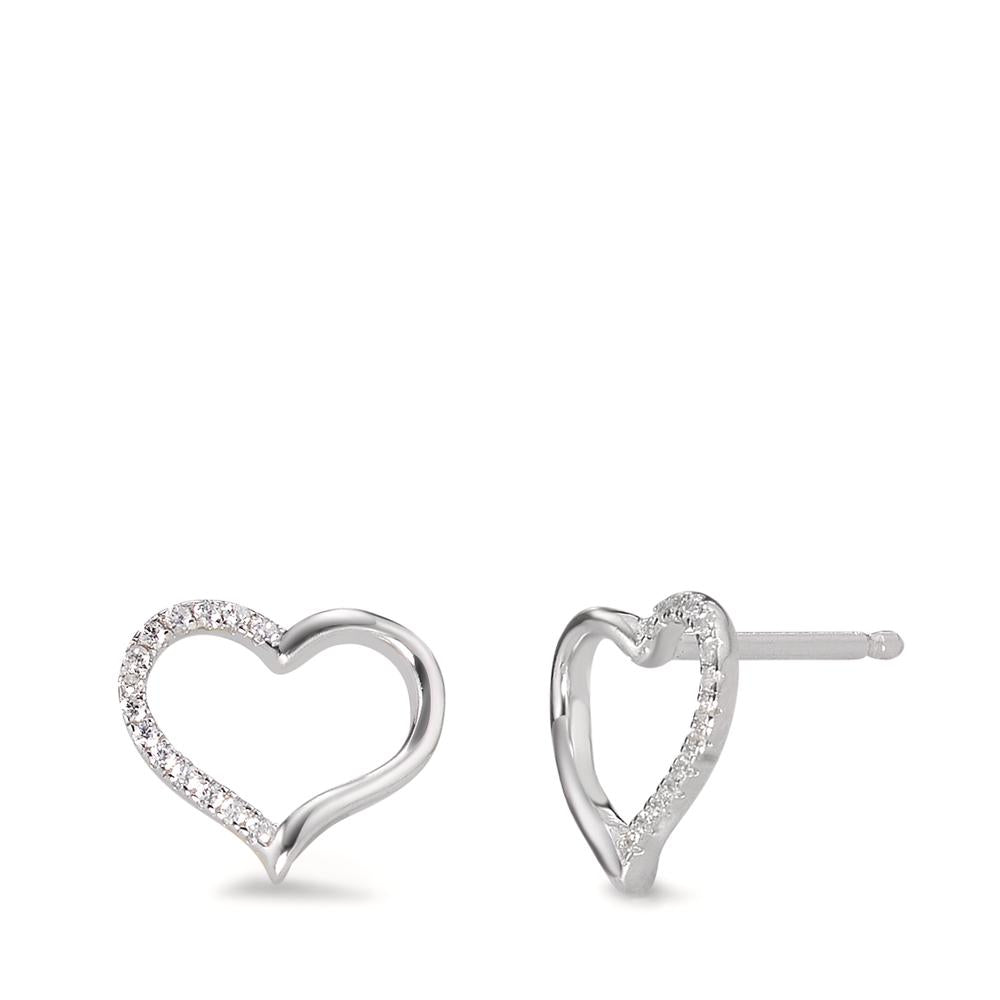 Stud earrings Silver Zirconia 28 Stones Rhodium plated Heart Ø10 mm