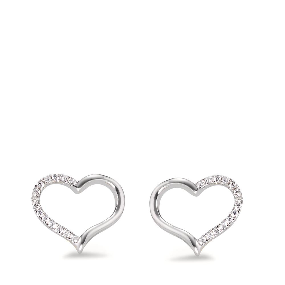 Stud earrings Silver Zirconia 28 Stones Rhodium plated Heart Ø10 mm