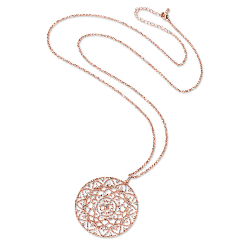 Necklace with pendant Bronze Zirconia Rose Gold plated 60-65 cm Ø40 mm