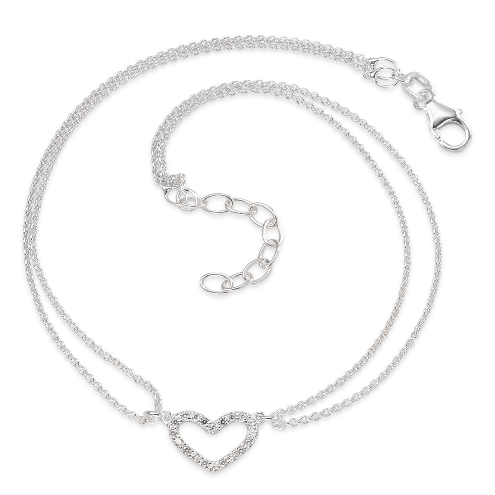 Anklet Silver Zirconia Heart 23-26 cm