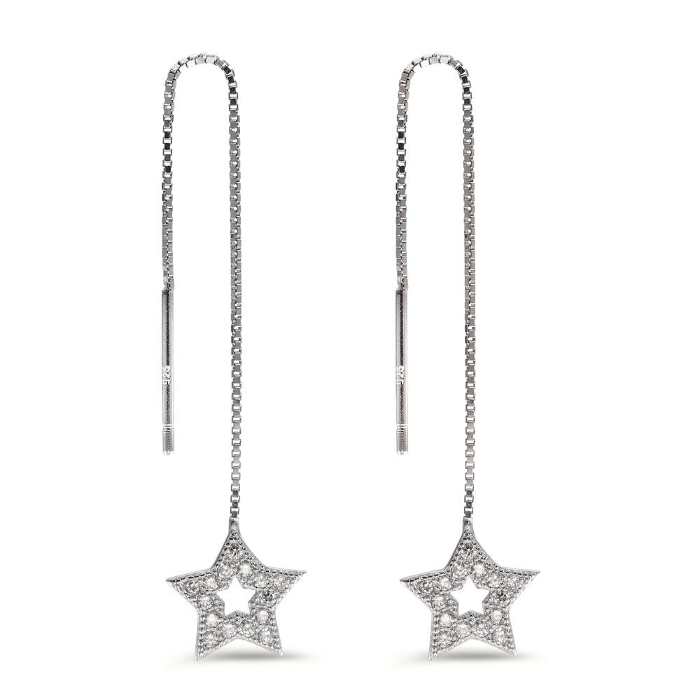 Threader Earrings Silver Zirconia Rhodium plated Star Ø9 mm