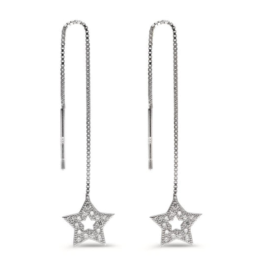 Threader Earrings Silver Zirconia Rhodium plated Star Ø9 mm