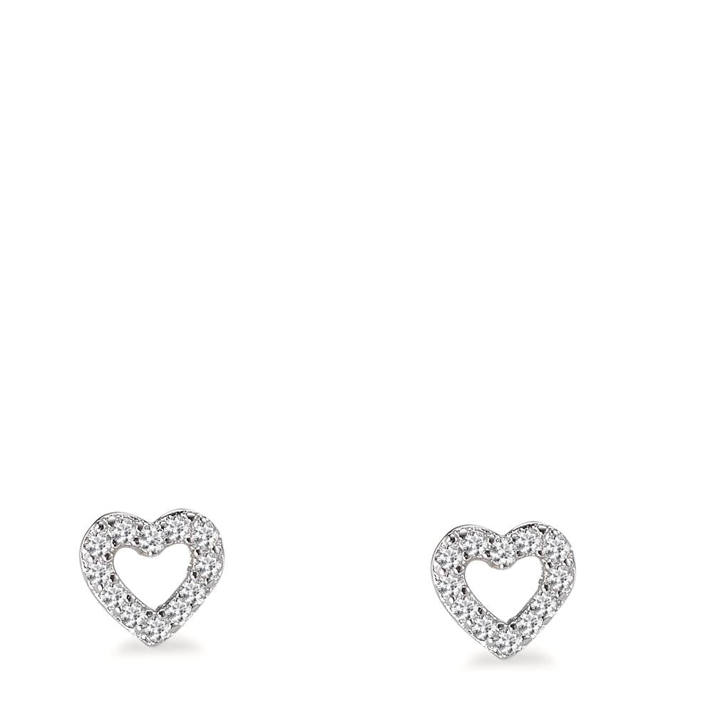 Stud earrings Silver Zirconia Rhodium plated Heart Ø6 mm