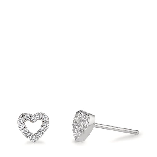 Stud earrings Silver Zirconia Rhodium plated Heart Ø6 mm