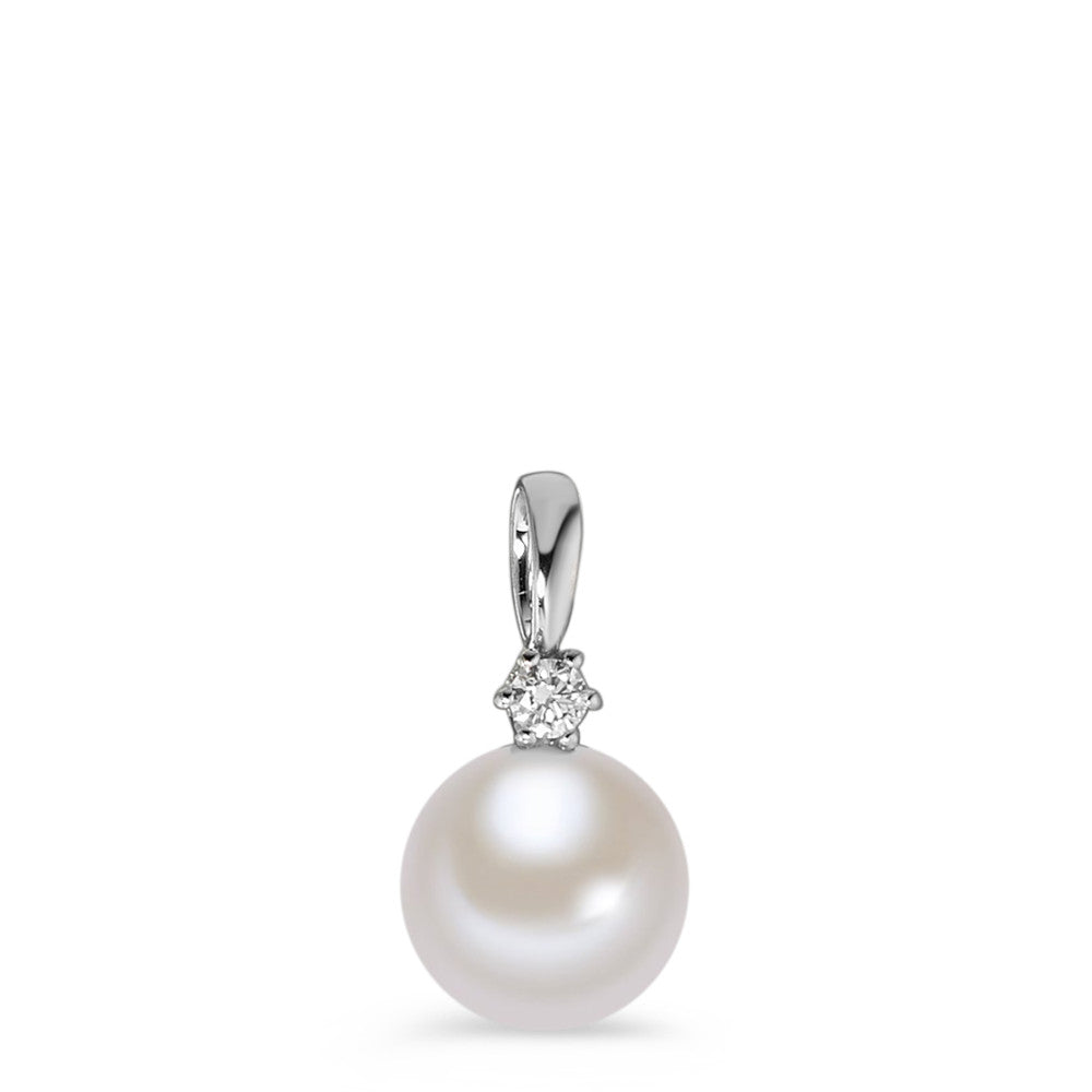 Pendant 18k White Gold Diamond White, 0.05 ct, brilliant, w-si Freshwater pearl