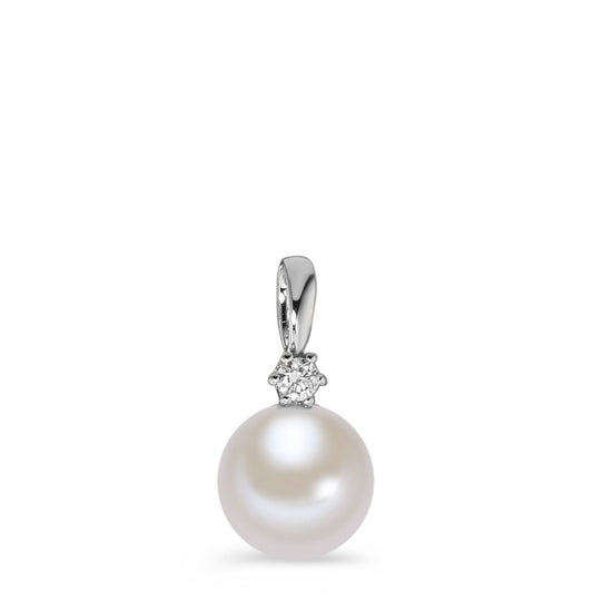 Pendant 18k White Gold Diamond White, 0.05 ct, brilliant, w-si Freshwater pearl