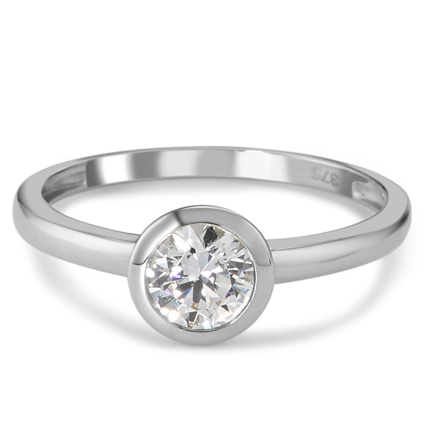 Solitaire ring 9k White Gold Zirconia White Ø7 mm