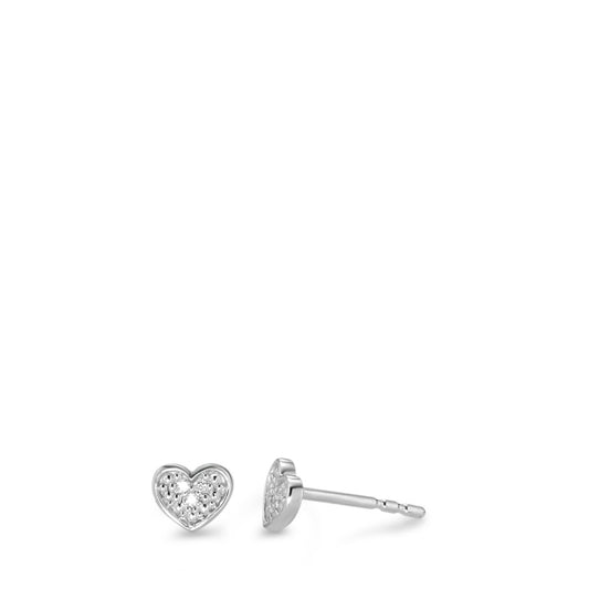 Stud earrings 9k White Gold Diamond White, 0.02 ct, 6 Stones, brilliant, p1 Heart Ø5.5 mm