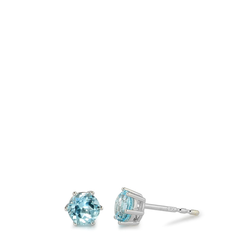 Stud earrings 9k White Gold Topaz Blue, 2 Stones Ø5 mm