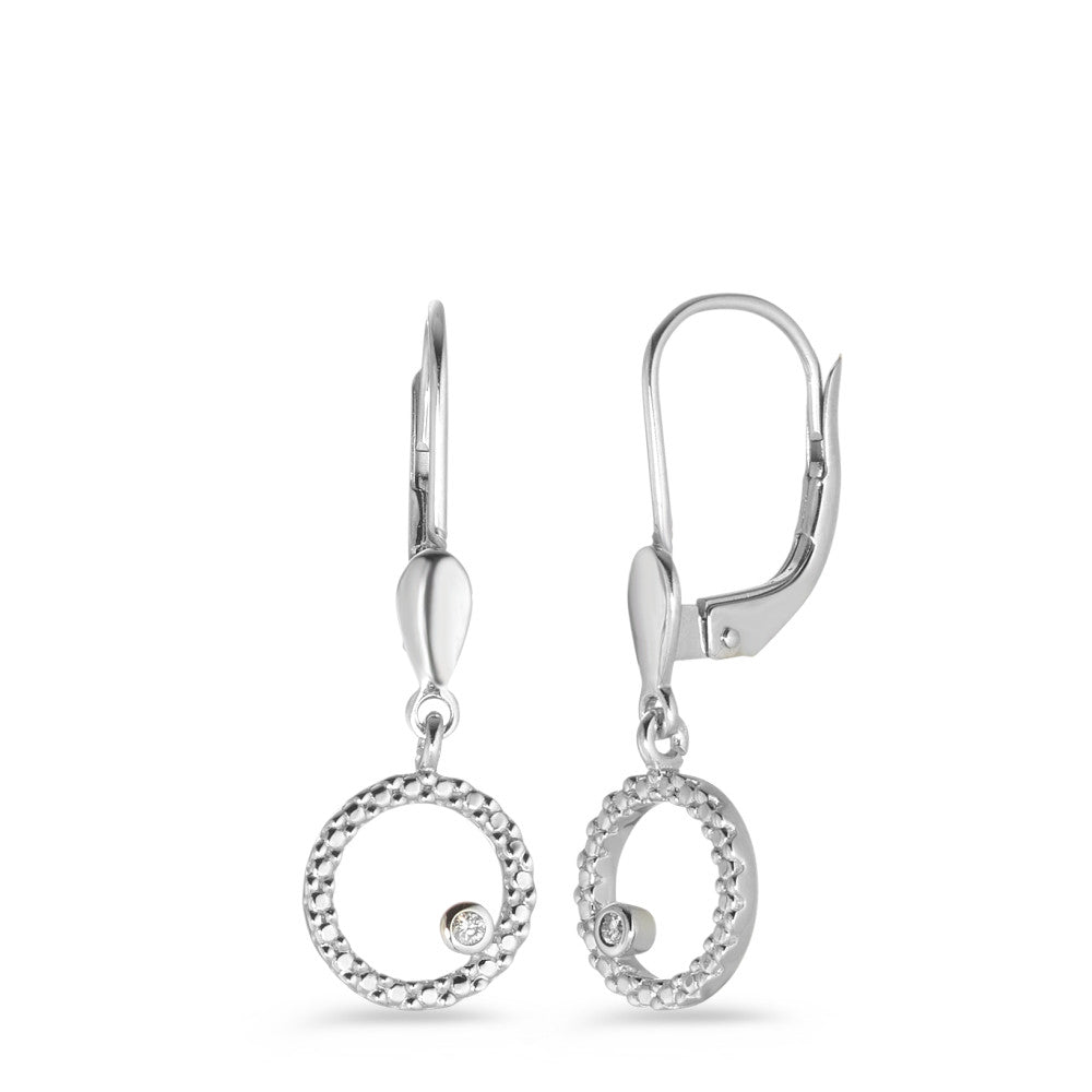 Drop Earrings 9k White Gold Diamond White, 0.016 ct, 2 Stones, brilliant, p1 Ø8 mm