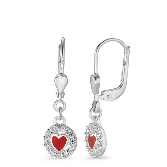 Drop Earrings Silver Zirconia Lacquered Heart Ø7 mm