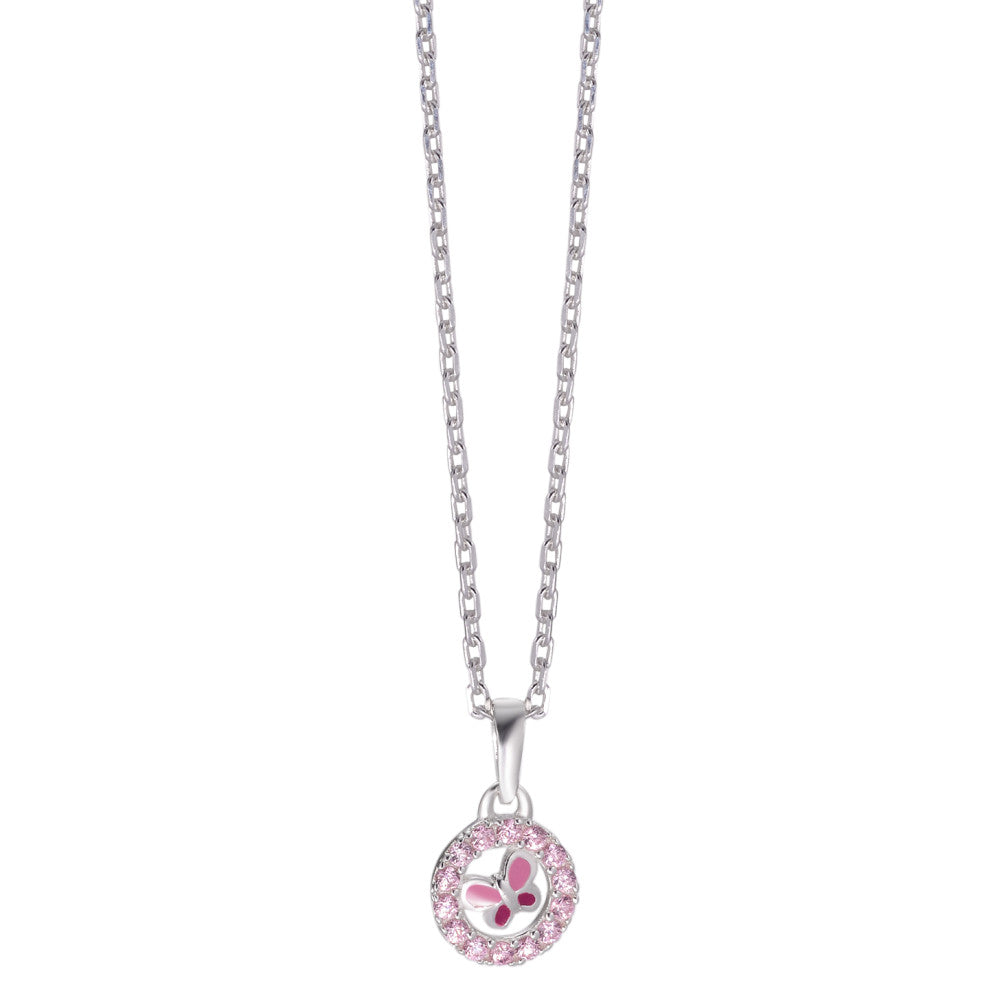 Necklace with pendant Silver Zirconia Rose Lacquered Butterfly 36-38 cm Ø8.5 mm