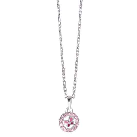 Necklace with pendant Silver Zirconia Rose Lacquered Butterfly 36-38 cm Ø8.5 mm