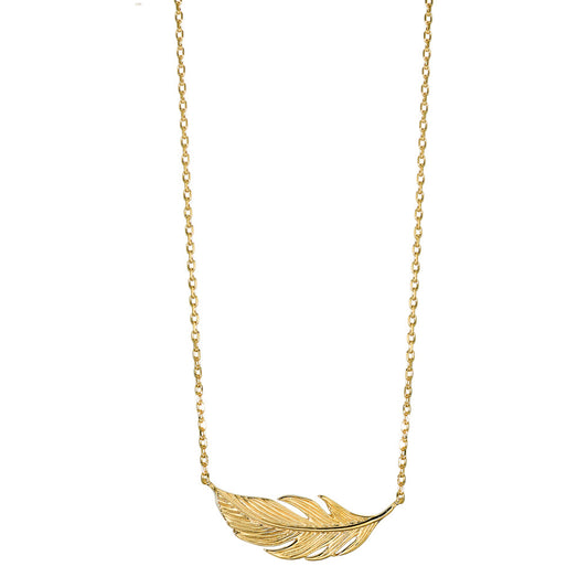 Necklace Bronze Yellow Gold plated Feather 42 cm